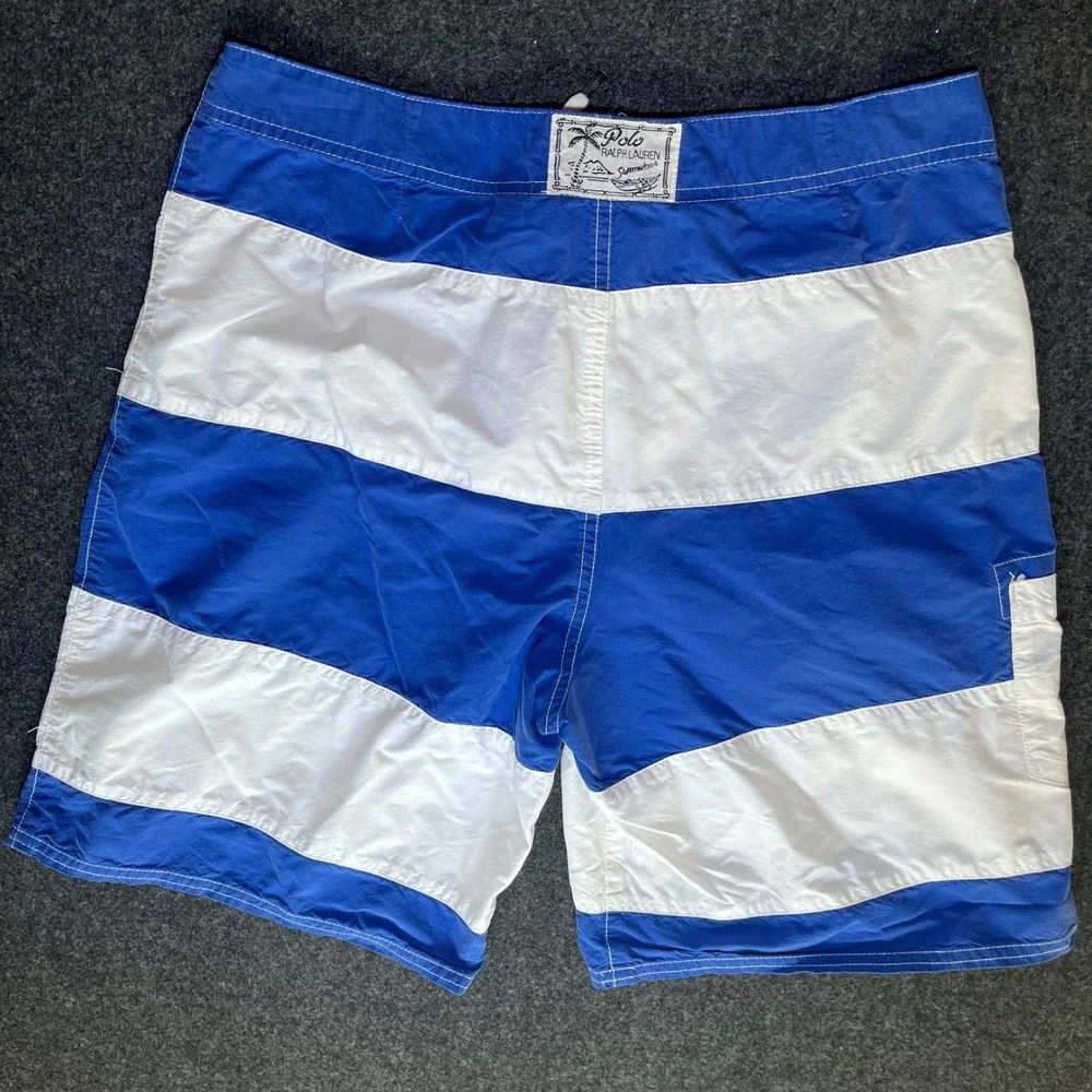 Polo Ralph Lauren Swim Trunks Mens 30 Blue White Big Pony Striped Board Shorts